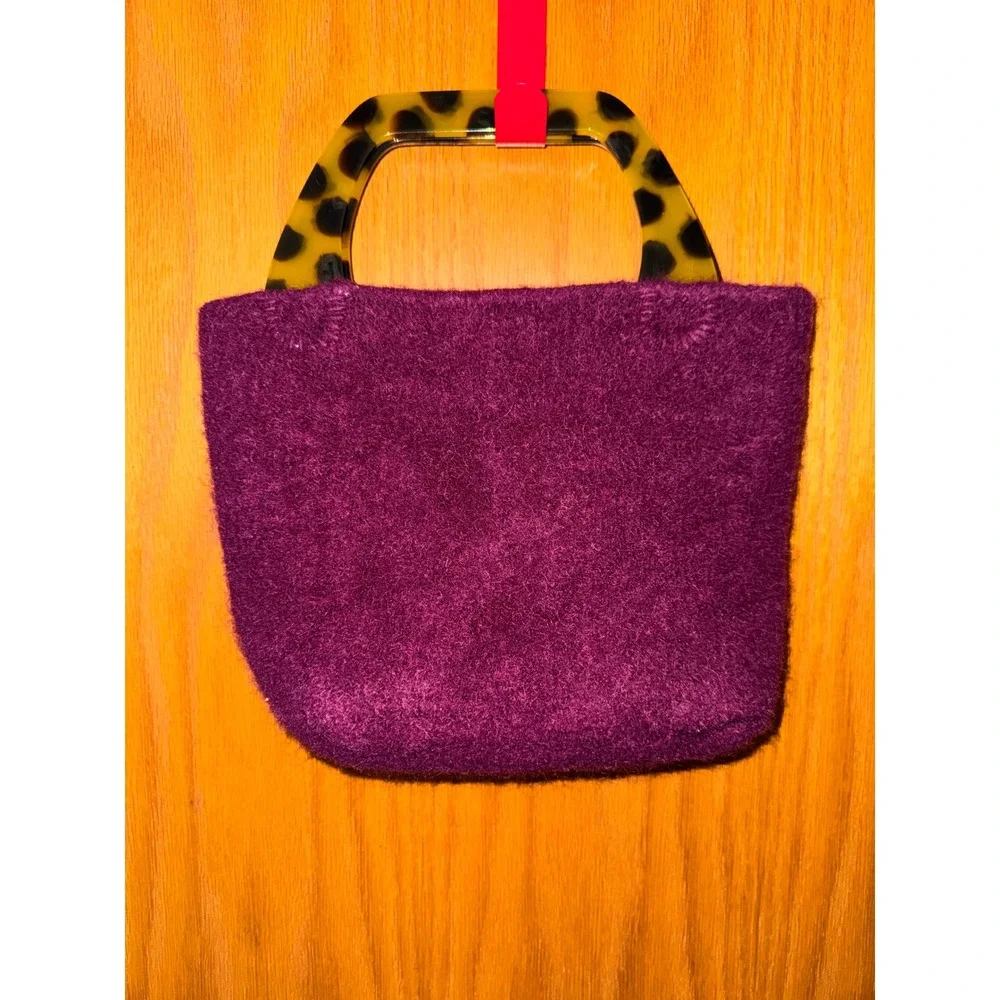 Judy Nantucket Purple Boiled Wool Handbag Tortoise Shell Handle Tote Bag